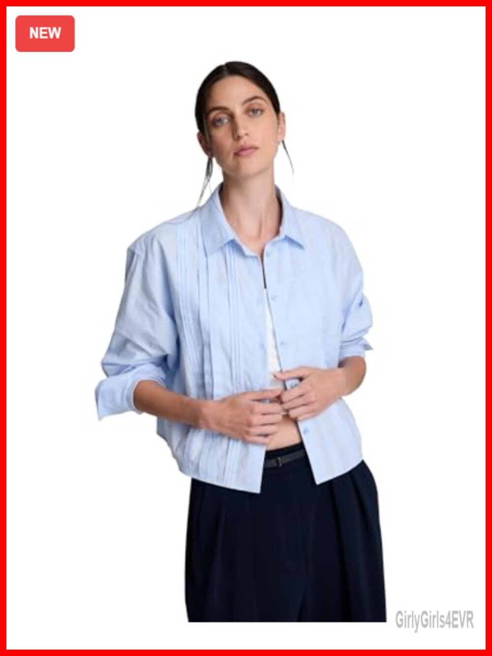Long Sleeve Cotton Tuxedo Style Cropped Button Down Shirt